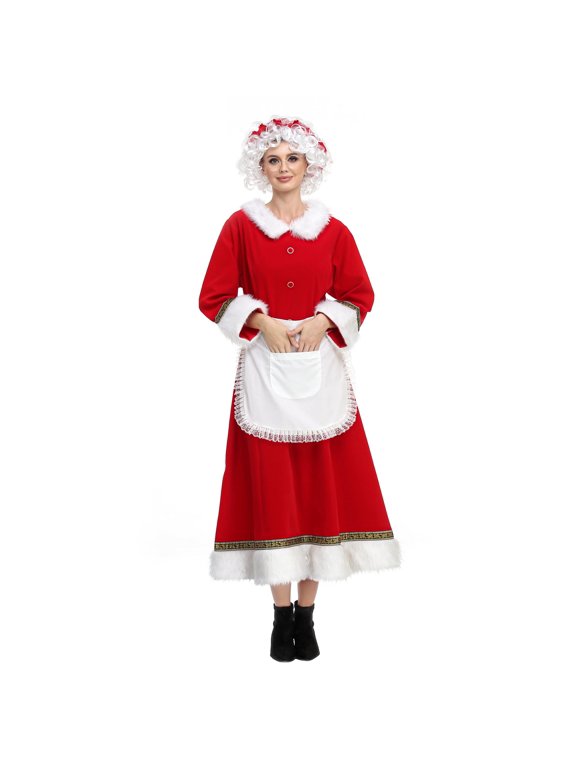 Mrs. Claus Costume for Women Santa Costume Adult 5PCS Plus Size Deluxe Chirstmas Santa Dress Outfit -XL