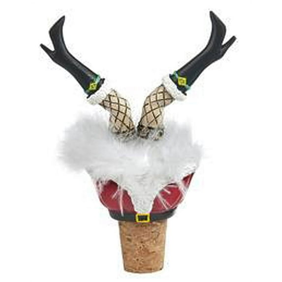 Mrs. Claus Dress Dangling Legs W/Green Strap Bottle Cork - By Ganz