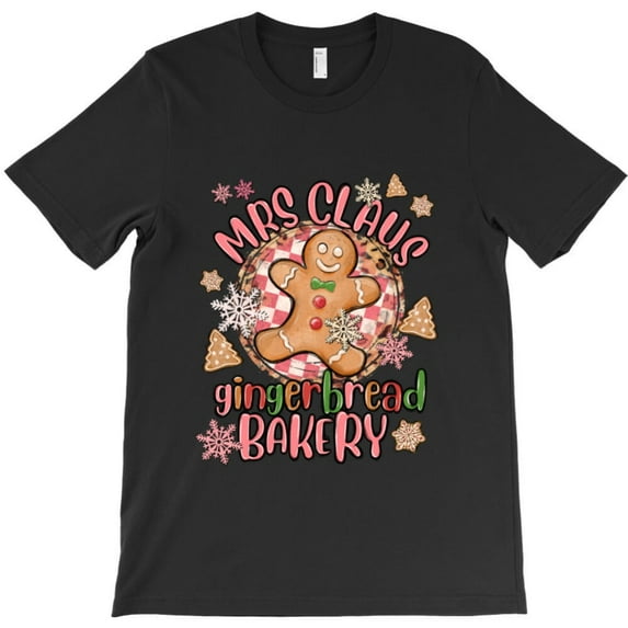 Mrs. Claus Gingerbread Bakery Funny Christmas Holiday Graphic T-Shirt G3837, Up to 5XL