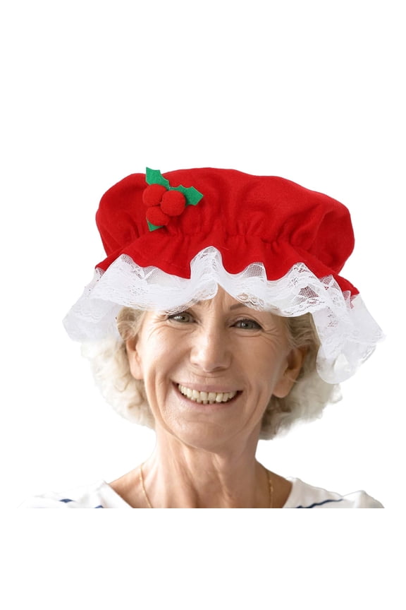 Mrs Claus Hat Old Lady Santa Cap Granny Red Bonnet Christmas New Year Party Grandma Maid Cosplay Costume Accessories