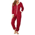 thumbnail image 1 of Mrs Claus Onesie Pajamas for Women One Piece Zip Up Santa Hooded Jumpsuit Plush Costume Christmas Fleece Loungewear, 1 of 8