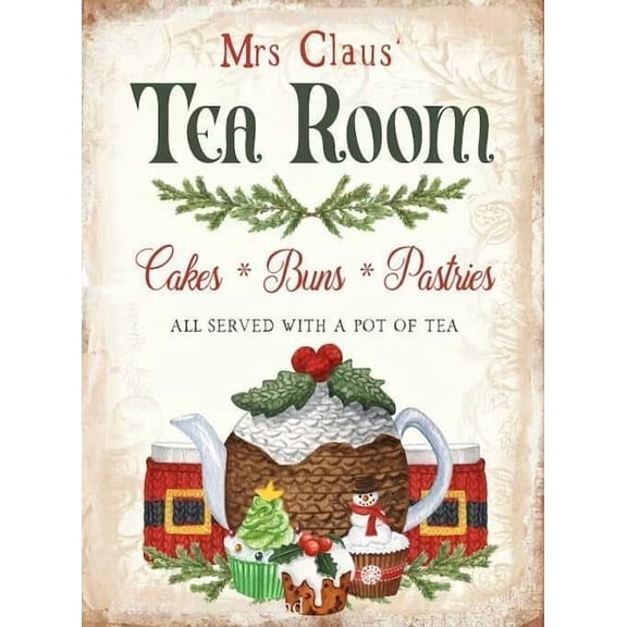 Mrs Claus Tea Room - Christmas Sign - Printable Wall Art - Christmas Kitchen sign - Tin Signs 8x12 inches