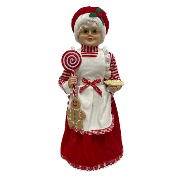 Mrs. Claus in Baking Apron with Lollipop and Gingerbread Man, Indoor ...