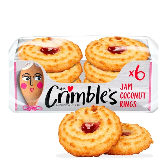 Mrs Crimble's Gluten Free Jam Coconut Rings 240g - 1 Pack of 6 - British Biscuits