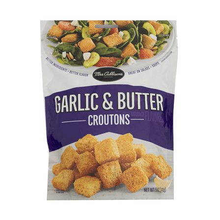 Mrs. Cubbison’s Wheat Garlic & Butter Croutons, 5 oz ,  Whole Wheat, Crunchy Texture, Shelf-Stable, Plastic Bag