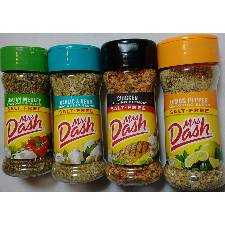 Mrs. Dash Seasoning Blends 4 Flavor Italian Medley, Garlic & Herb, Chicken  Grilling , Lemon Pepper, 2 oz. Bottles, Variety Pack of 4 