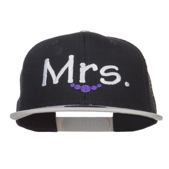 Mrs Embroidered Mesh Snapback Cap - Grey Black OSFM