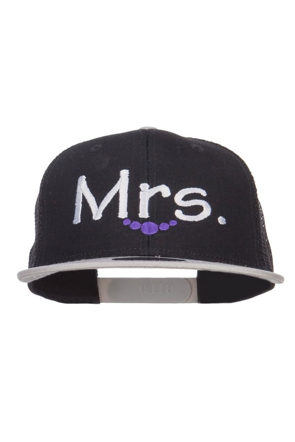 Mrs Embroidered Mesh Snapback Cap - Grey Black OSFM