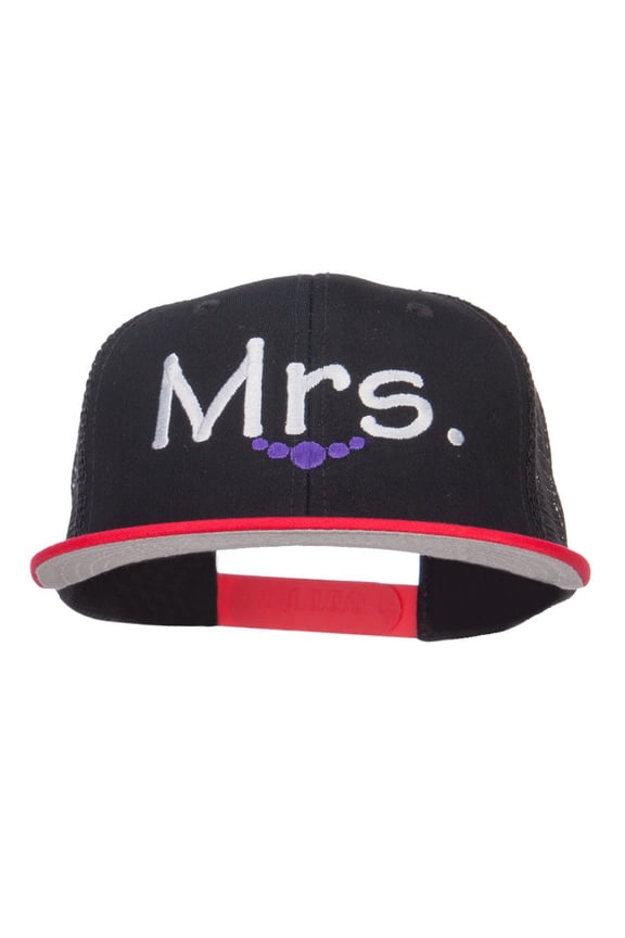 Mrs Embroidered Mesh Snapback Cap - Red Black OSFM