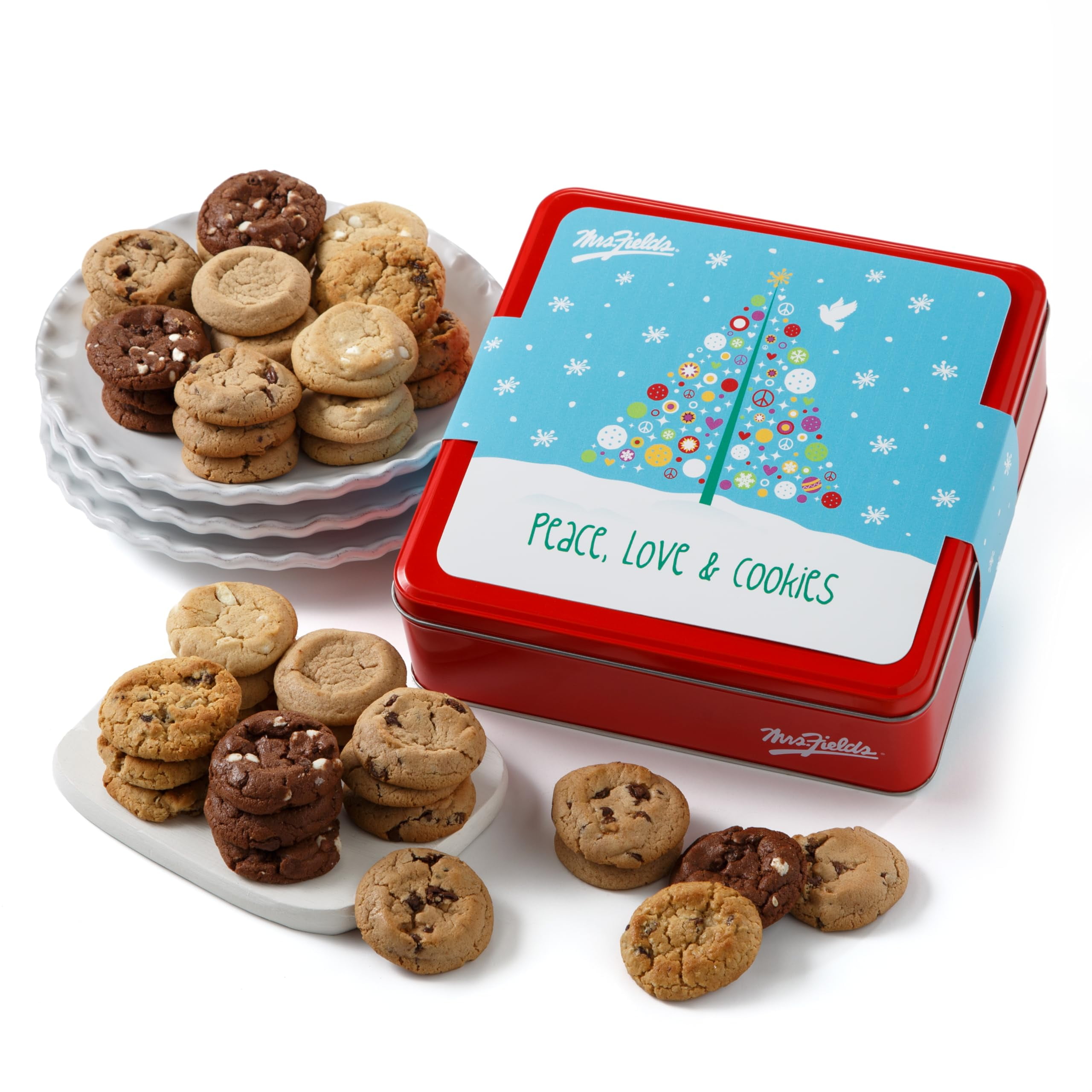 Mrs. Fields Peace, Love and Cookies 48 Nibblers Bite-Sized Cookie Tin ...