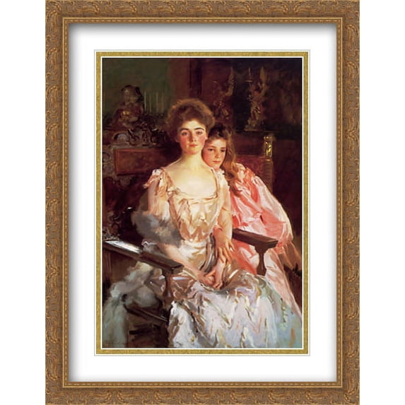 Mrs. Fiske Warren and Her Daughter Rachel 2x Matted 28x36 Large Gold Ornate Framed Art Print by Sargent, John Singer