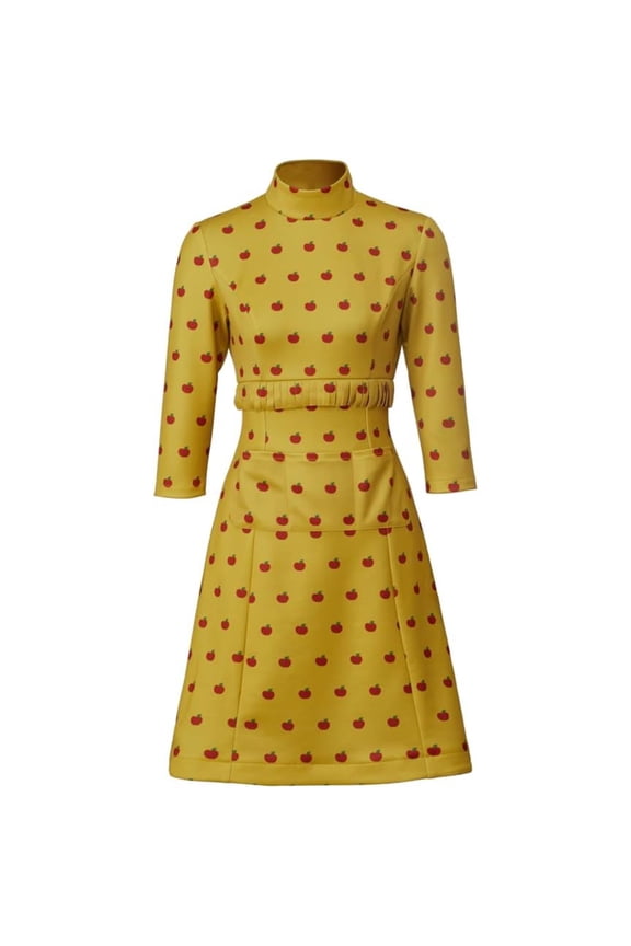 Mrs. Fox Costume Dress - Yellow Apple Polka Dot Elegant Mini Dress