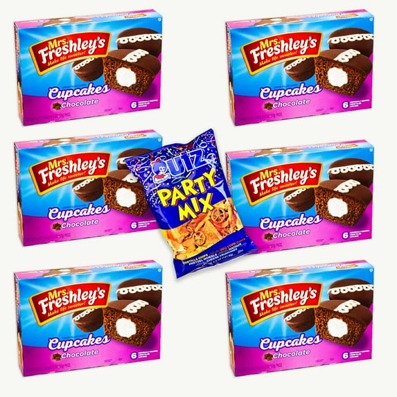Mrs Freshley's Cream Filled Chocolate Cupcakes (6pks - 36 cupcakes) - Party Mix (4.5oz) - 7 Items