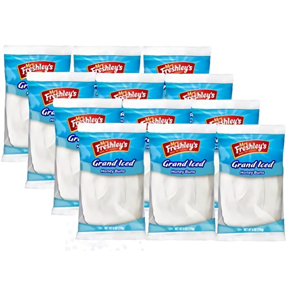 Mrs. Freshley's Grand White Iced Honey Buns, Individually Packaged, 6 oz., Pack of 12