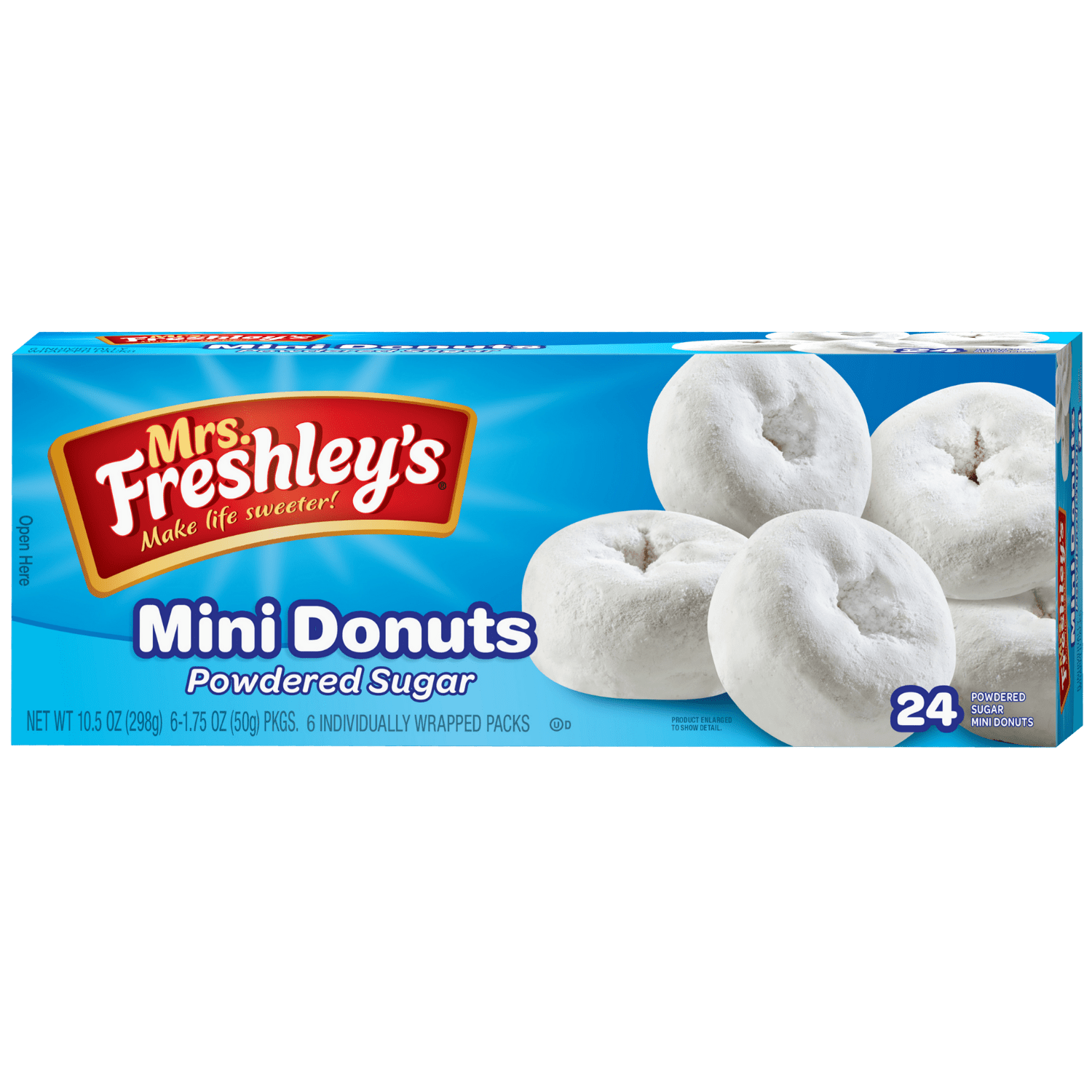 Mrs. Freshley's, Powdered Sugar Mini Donuts, 10.5 oz, 6 -4 Count