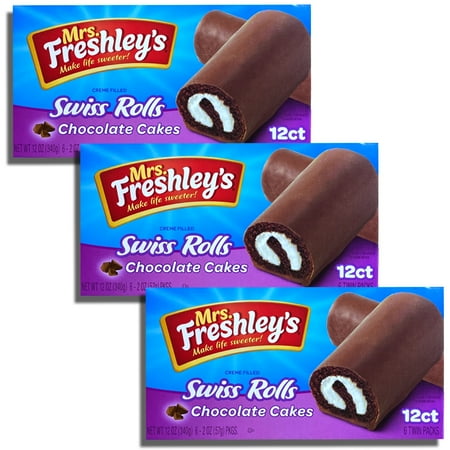 Mrs. Freshley's Mrs. Freshley's Swiss Rolls Snack Cakes, Pack of 3 (36 Total cakes)