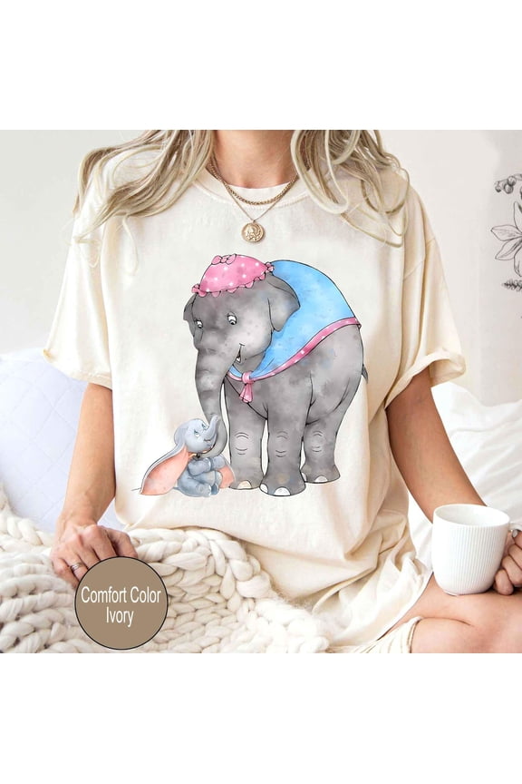 Mrs. Jumbo and Dumbo Disney T-Shirt, Elephant Dumbo Shirts, Mrs. Jumbo and Dumbo Mother's Day Tee,Ivory color,size L