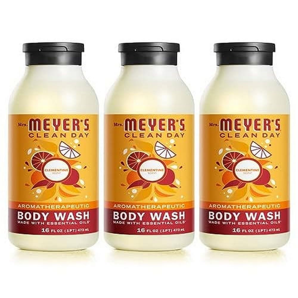 Mrs. Meyer,S Clean Day Moisturizing Body Wash For Women And Men, Biodegradable Shower Gel Formula Made With Essential Oils, Clementine, 16 Oz - Pack Of 3