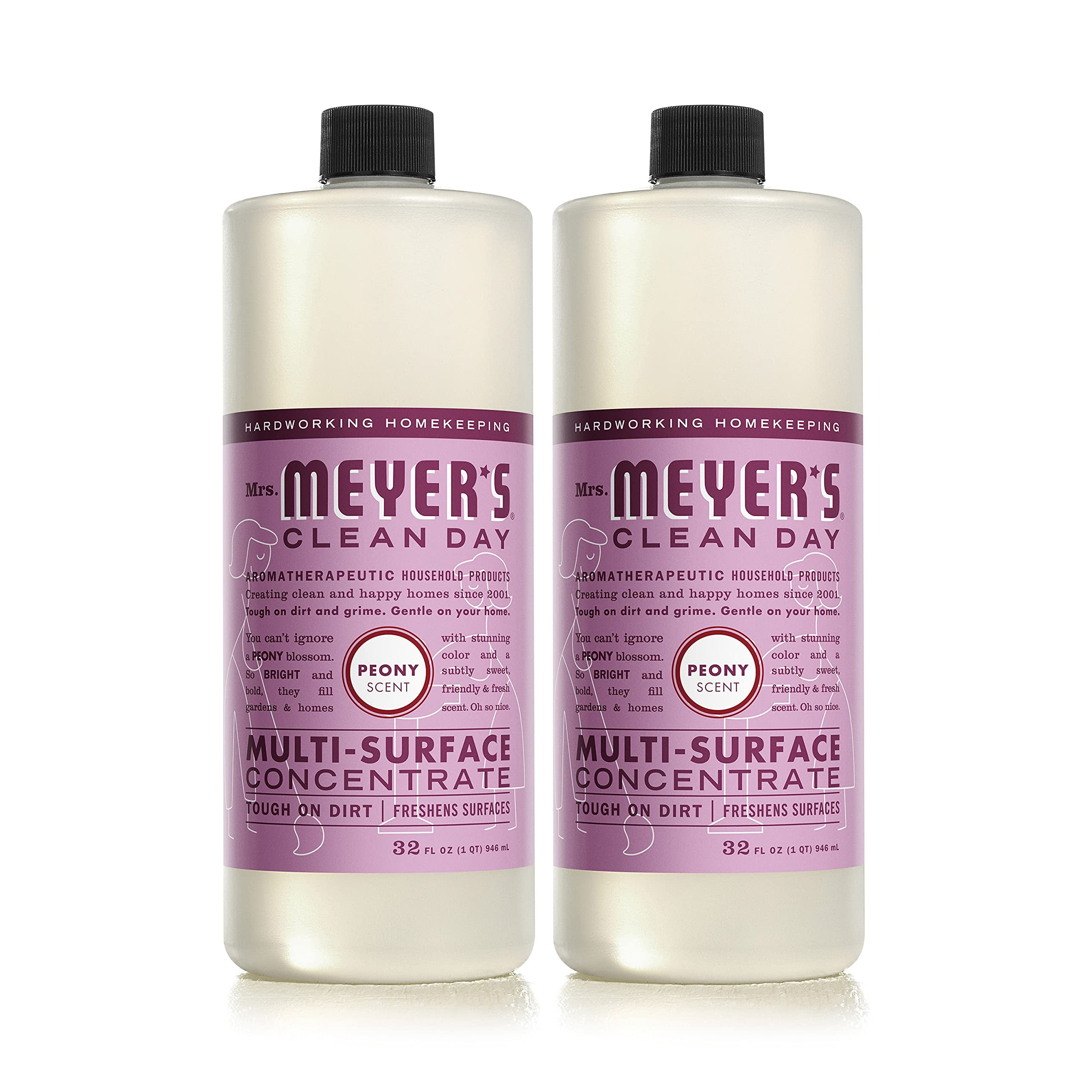 Mrs. Meyer's Multi-Surface Cleaner Concentrate, Use to Clean Floors, Tile, Counters, Peony, 32 fl. oz - Pack of 2