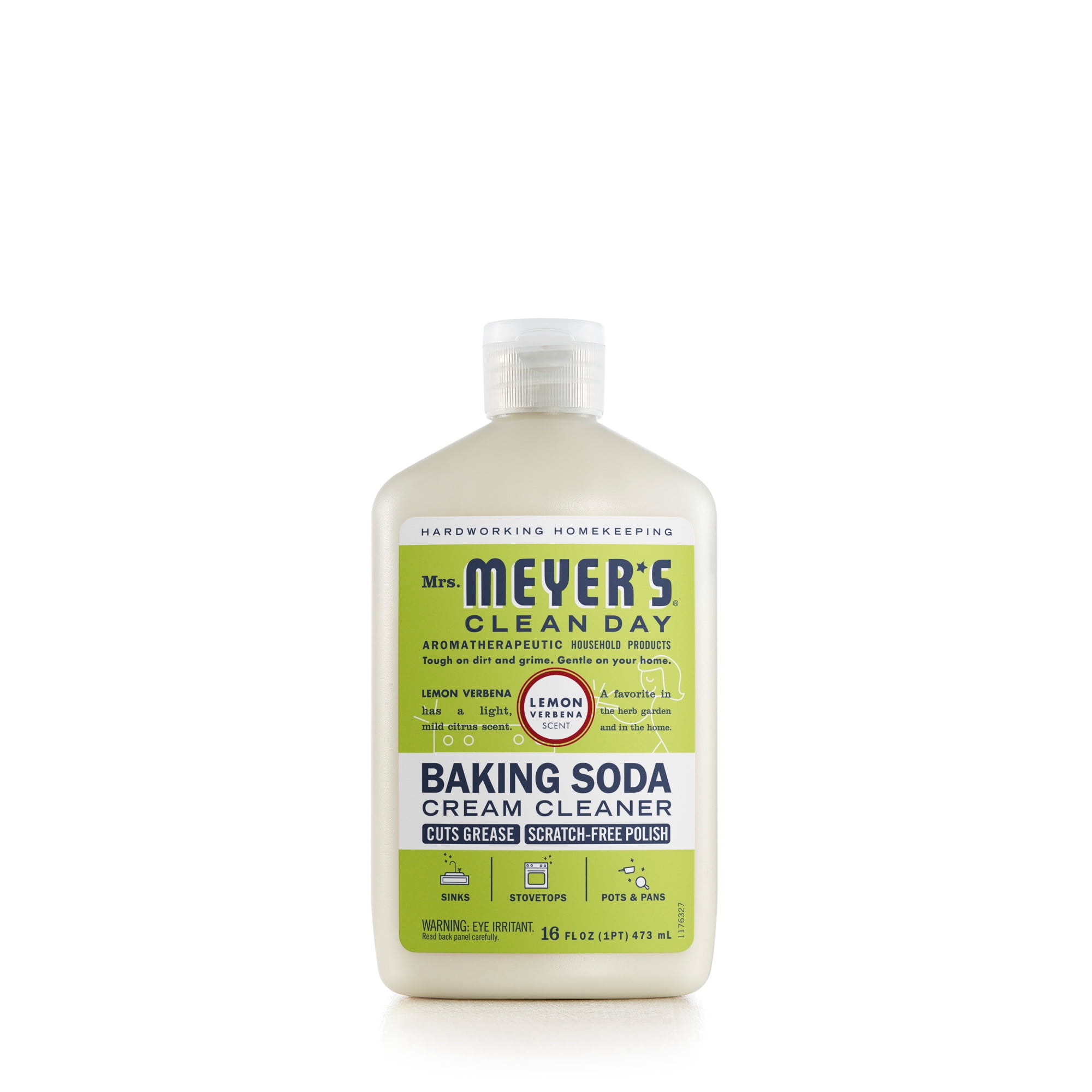 Mrs. Meyers Baking Soda Cream Cleaner, Cuts Grease, Scratch-Free Polish, Plant-Derived Cleaning Ingredients, Lemon Verbena, 16 Fl Oz, Pack of 1
