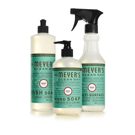 Mrs. Meyer's Basil Kitchen set, Dish Soap, Hand Soap, and Multi-Surface Cleaner (3 CT Bundle)