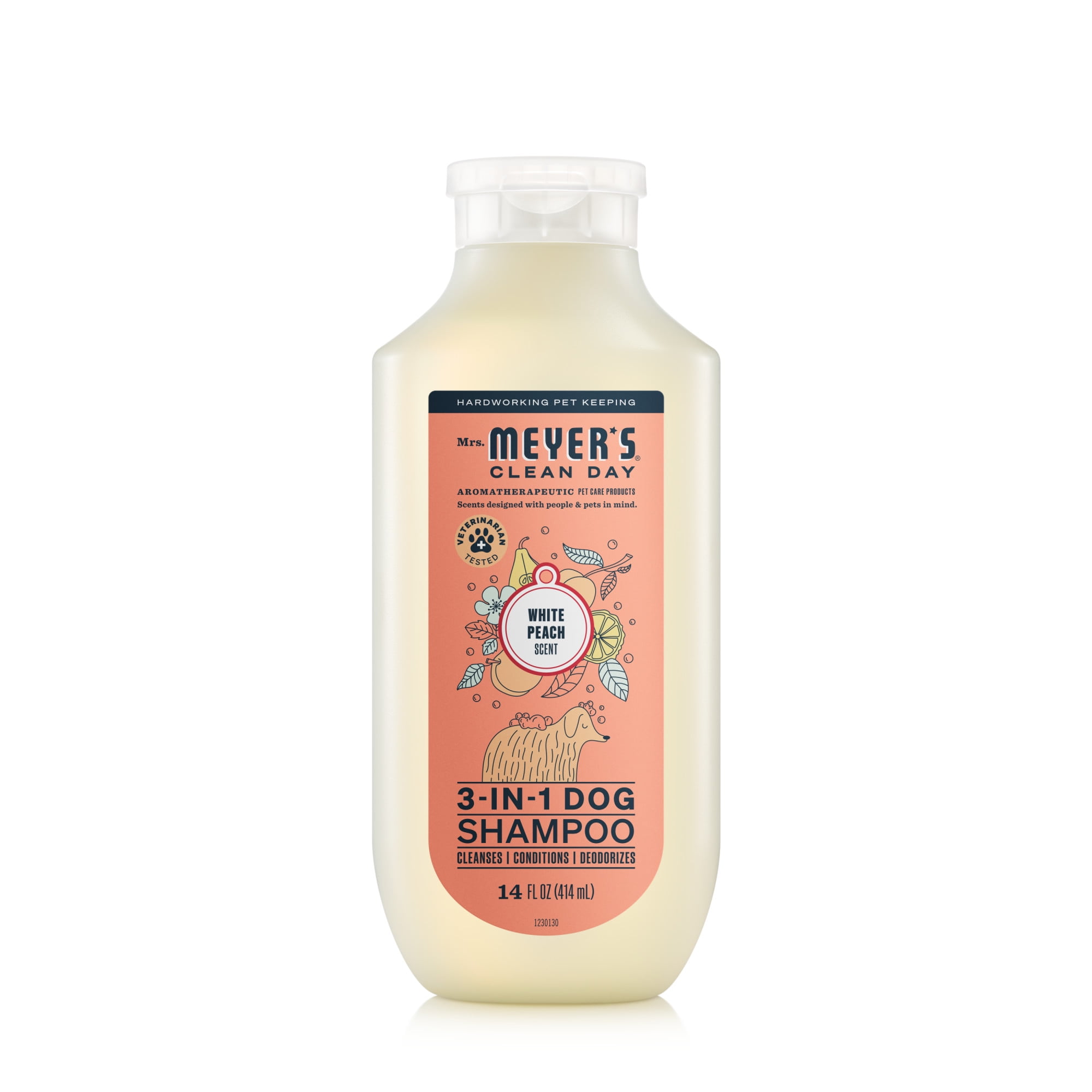 Mrs. Meyer's Clean Day 3 in 1 Dog Shampoo, White Peach Scent, 14oz