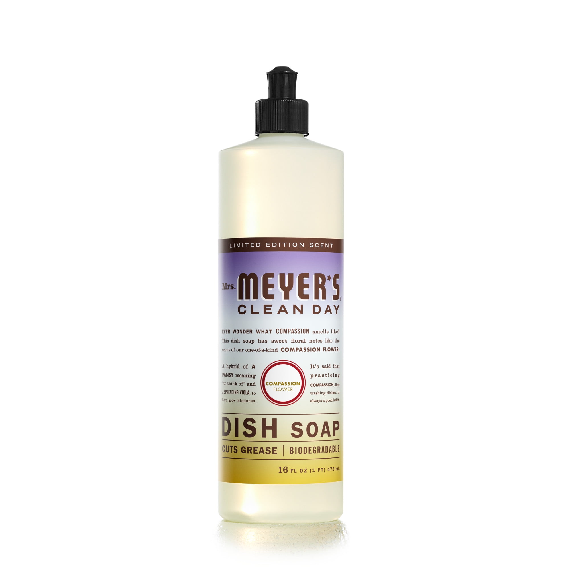 Mrs. Meyer's Clean Day Liquid Dish Soap, Compassion Flower Scent, 16 Ounce Bottle