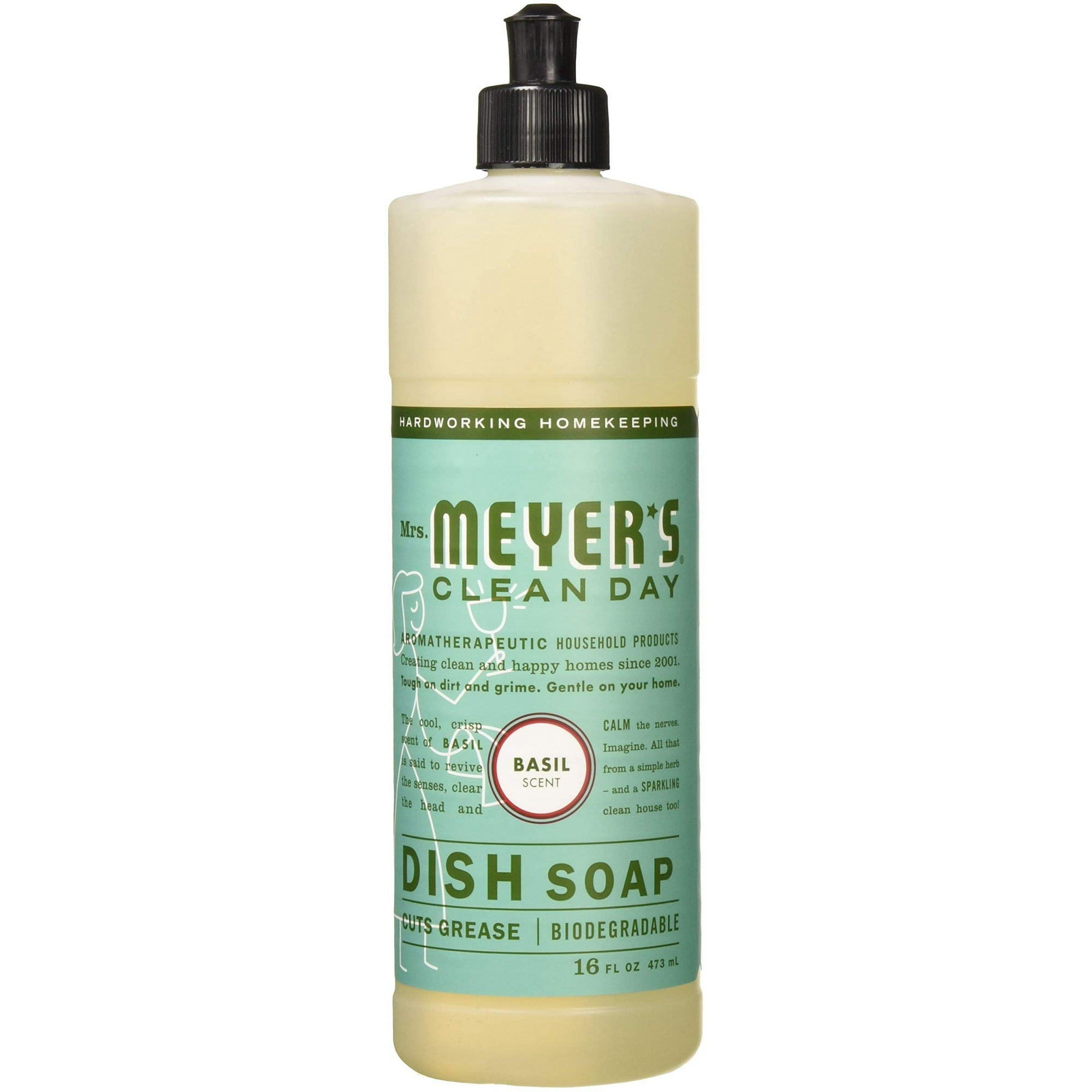 Mrs. Meyer's Clean Day Dish Soap Liquid, Basil, 16 fl oz (6 pack) (Bundle)