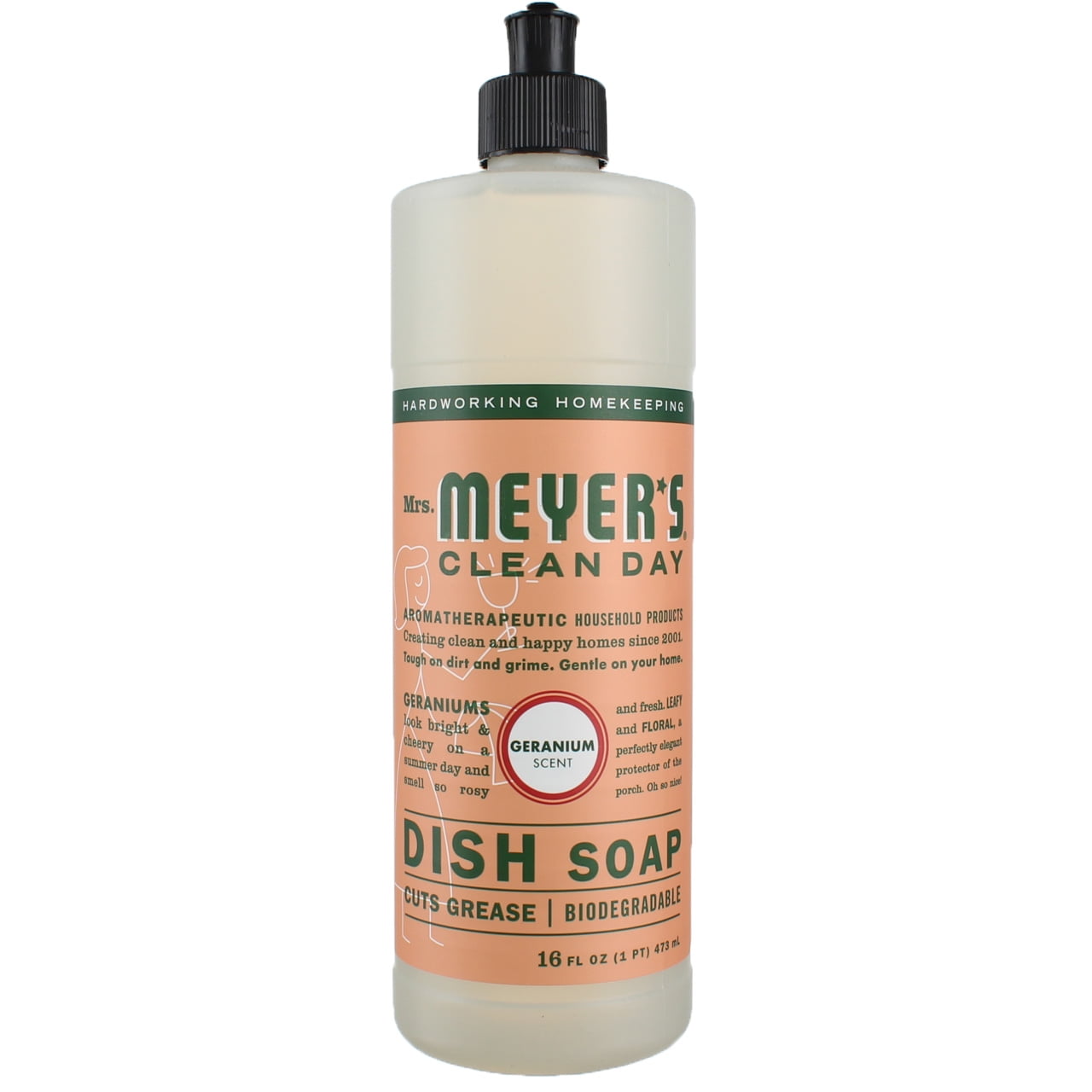 Mrs. Meyer's Clean Day Dish Soap Liquid, Geranium, 16 fl oz (6 pack) (Bundle)