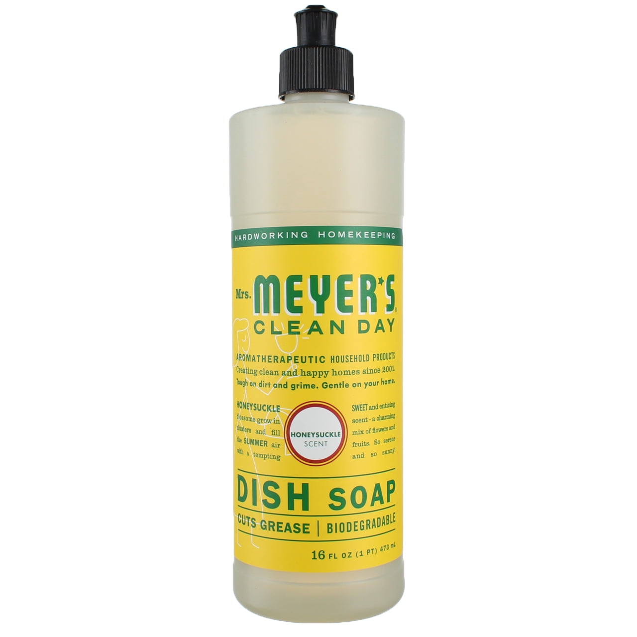 Mrs. Meyer's Clean Day Dish Soap Liquid, Honeysuckle, 16 fl oz (6 pack) (Bundle)