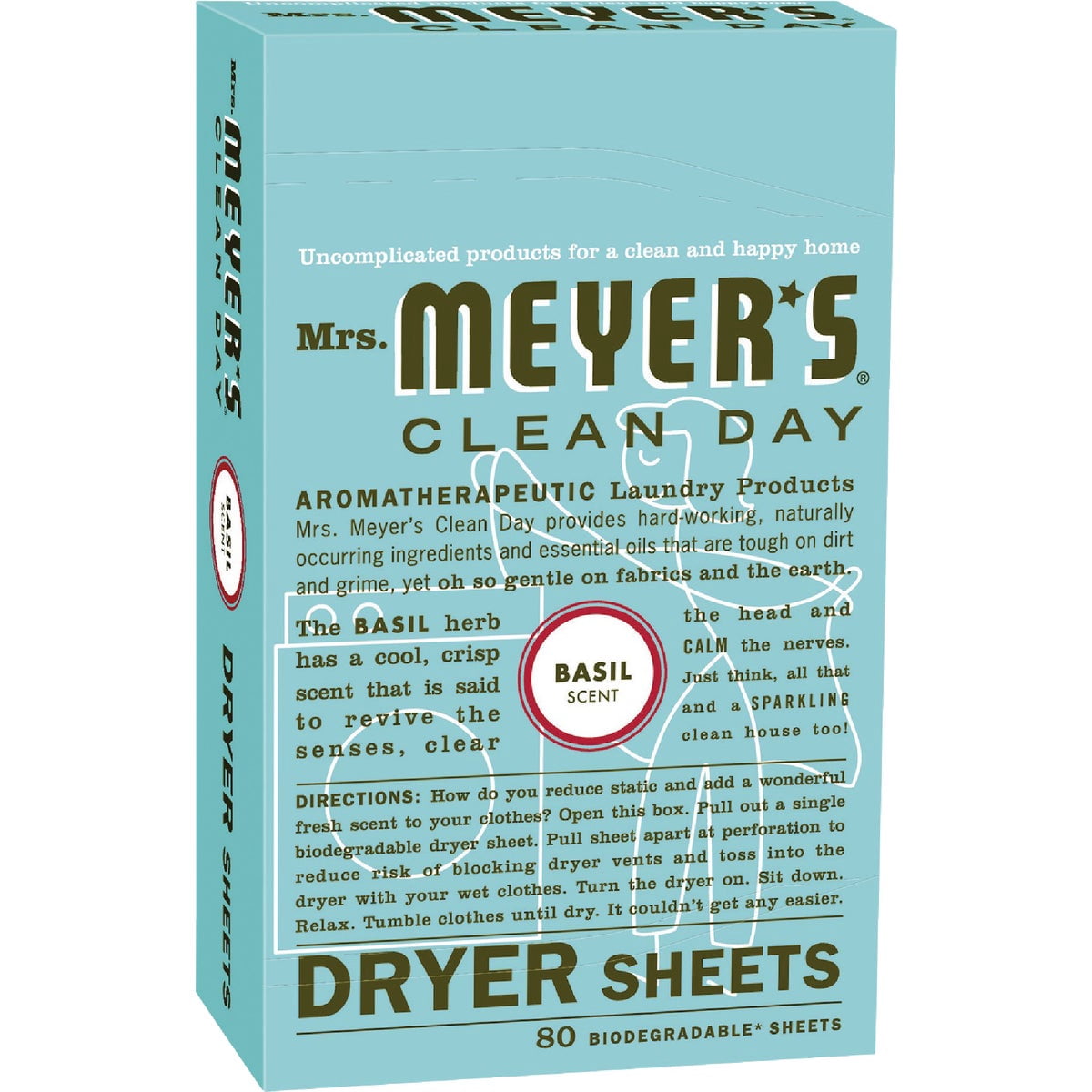 Mrs. Meyer's Clean Day Dryer Sheets, 80 Count Basil, Pack of 3