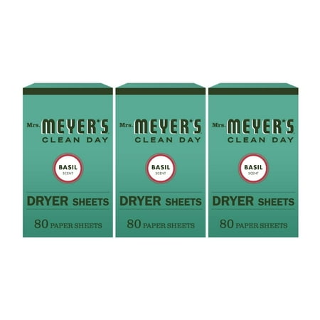 Mrs. Meyer's Clean Day Dryer Sheets Basil, 80 CT (Pack of 3)
