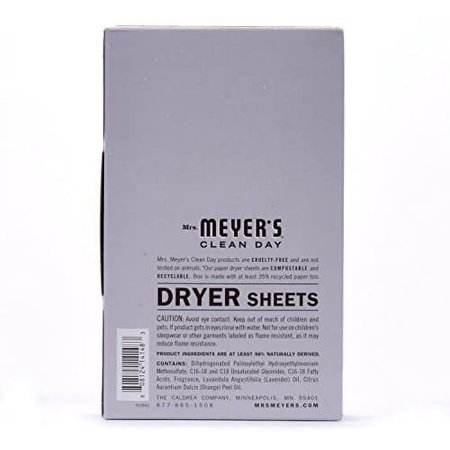 Mrs. Meyer's Clean Day Dryer Sheets, Lavender, 80-Count Boxes Pack of 12 Value Bulk Multi-pack