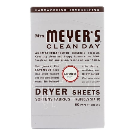 Mrs. Meyer's Clean Day Dryer Sheets, Lavender, 80-Count Boxes Pack of 12