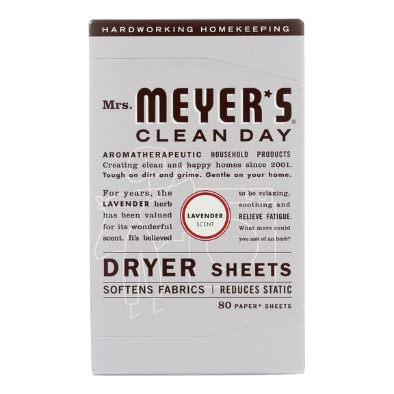 Mrs. Meyer's Clean Day Dryer Sheets, Lavender, 80-Count Boxes Pack of 12