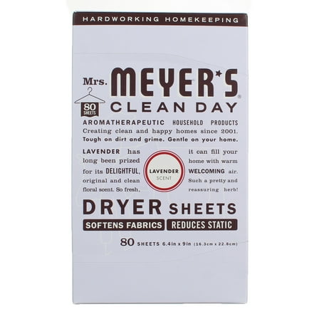 Mrs. Meyer's Clean Day Dryer Sheets, Lavender , 80 Ct (2 pack) (Bundle)