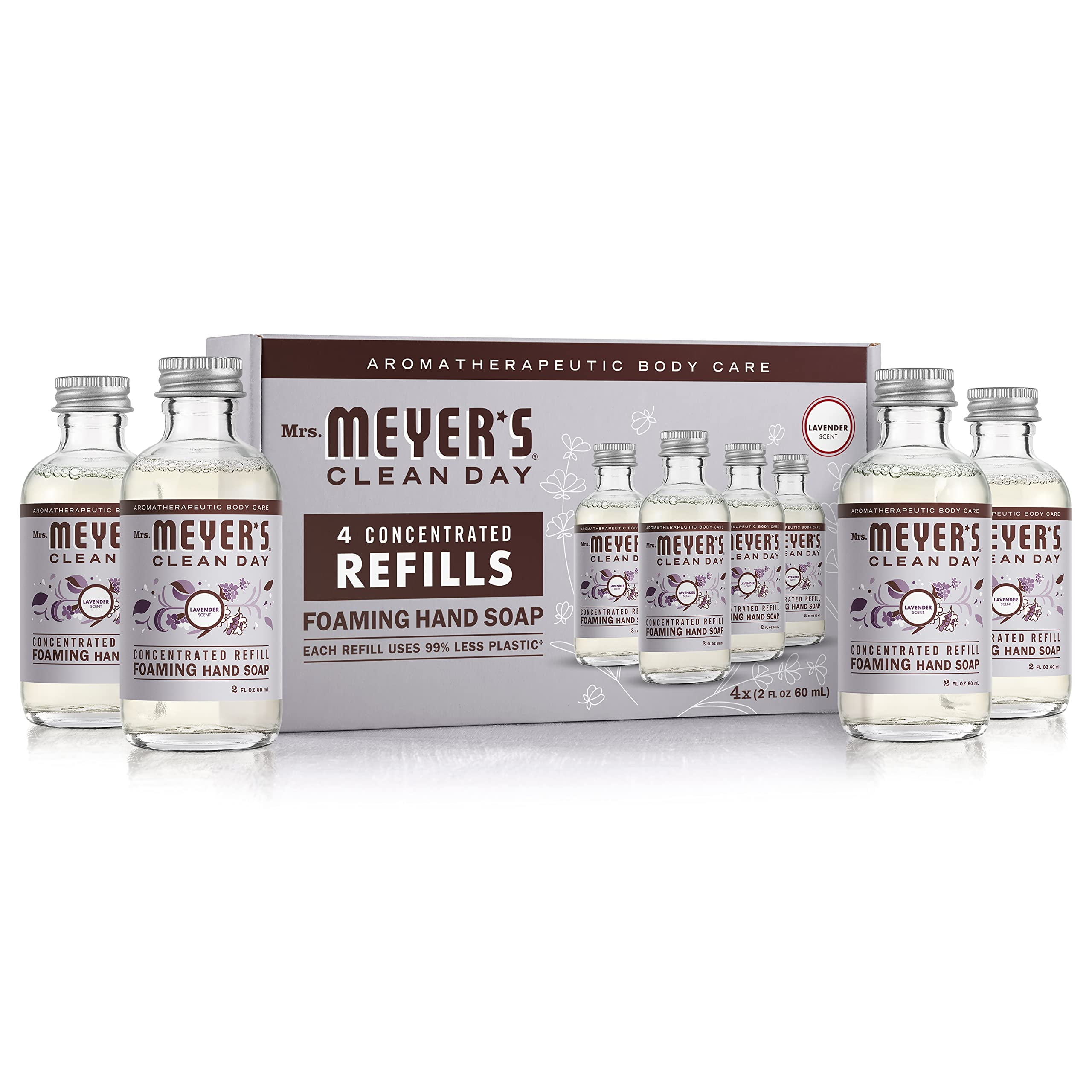 Mrs. Meyer's Clean Day Foaming Hand Soap Concentrated Refills, 4 Concentrated Refills (2 Fl. Oz each), Lavender Scent, Makes 40 Fl. Oz. of Foaming Soap Total