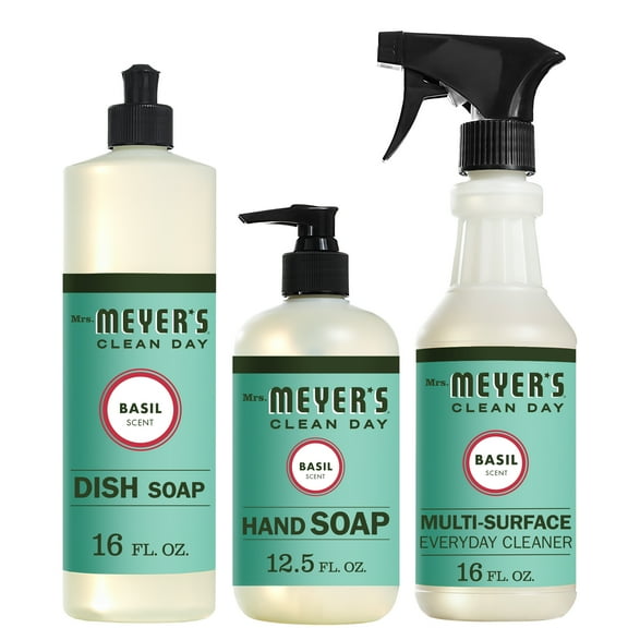 Mrs. Meyers Clean Day Kitchen Basics Set, Basil Cleaning Supplies, 3 Count Pack