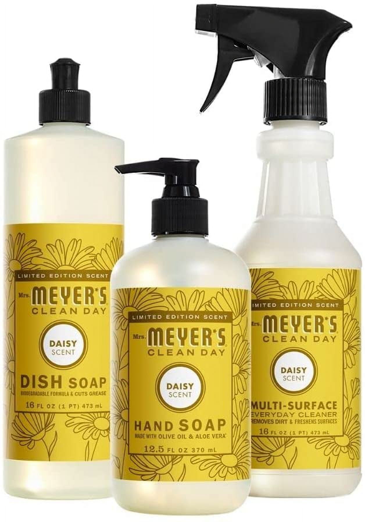 Mrs. Meyer's Clean Day Kitchen Essentials Set, Includes: Hand Soap, Dish Soap, and Multi-Surface Cleaner, Daisy Scent