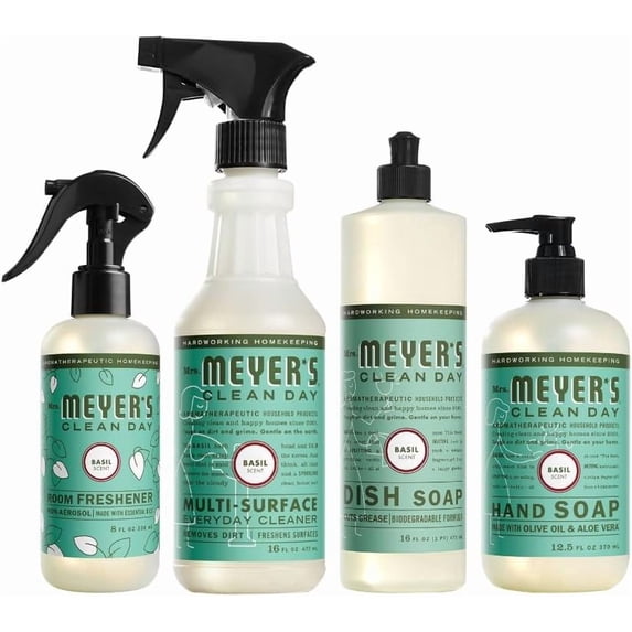 Mrs. Meyer's Clean Day Lemon Verbena Scent Variety, 1 Room Freshener 8 oz, 1 Liquid Dish Soap 16 oz, 1 Liquid Hand Soap 12.5 OZ, 1 Multi-surface Cleaner 16 oz