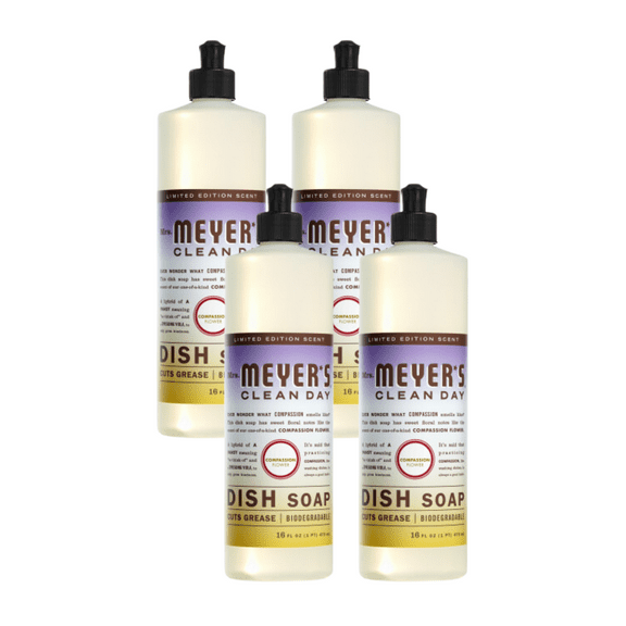 Mrs. Meyer’s Clean Day Liquid Dish Soap, Compassion Flower, 16 OZ (Pack of 4)
