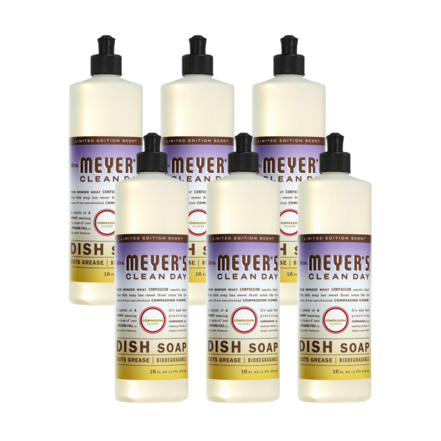 Mrs. Meyer’s Clean Day Liquid Dish Soap, Compassion Flower, 16 OZ (Pack of 6)