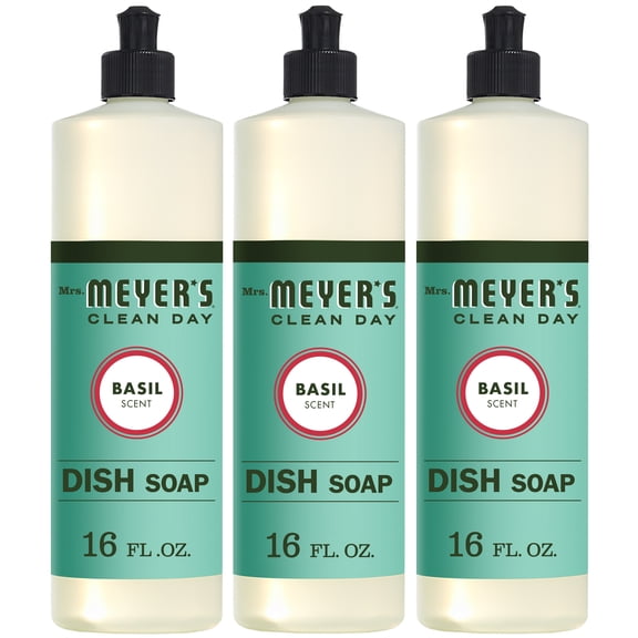 Mrs. Meyers Clean Day Liquid Dish Soap, Basil, 16 ounce bottle (Pack of 3)