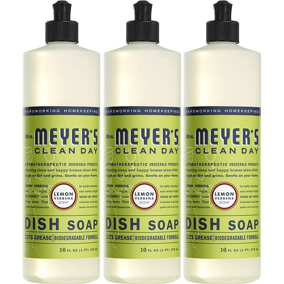 Mrs. Meyer's Clean Day Liquid Dish Soap, Cruelty Free Formula, Lemon Verbena Scent, 16 Oz- Pack of 3