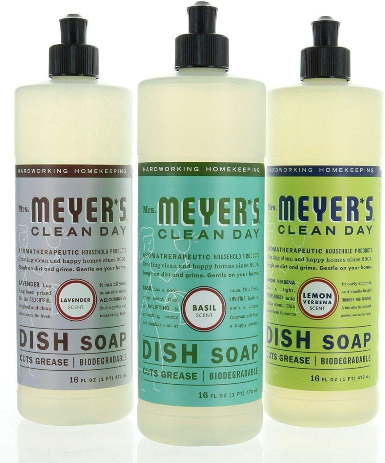 Mrs. Meyer's Clean Day Liquid Dish Soap, Lavender and Basil Scent, 16 Fluid Ounce, 3 Count