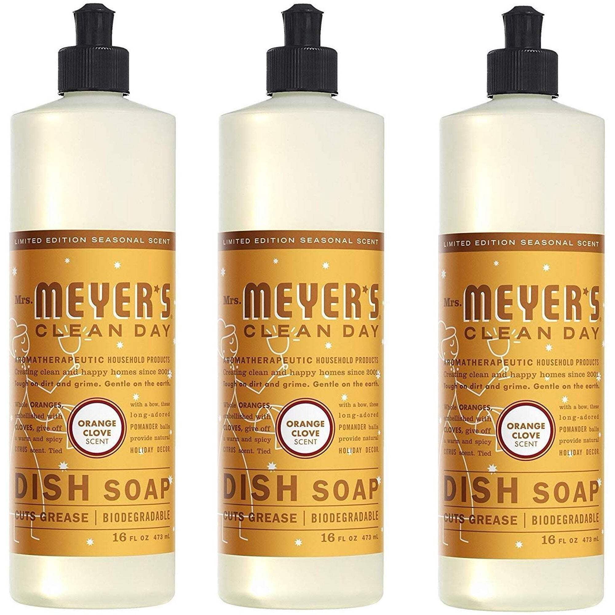 Mrs. Meyer's Clean Day Liquid Dish Soap, Orange Clove Scent, 16 Fl Oz, 3 Pack