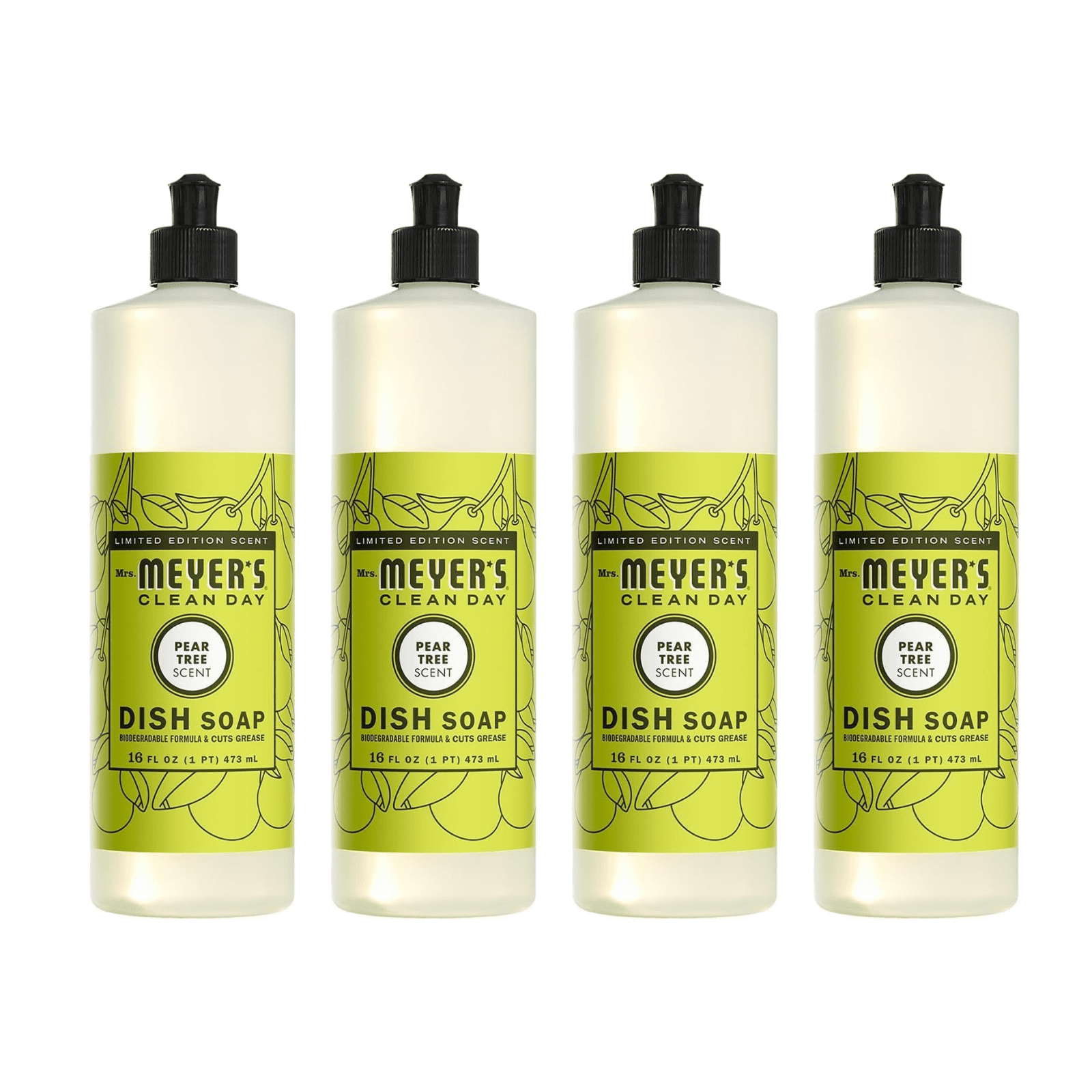 Mrs. Meyer’s Clean Day Liquid Dish Soap, Pear Tree, 16 oz (Pack - 4)