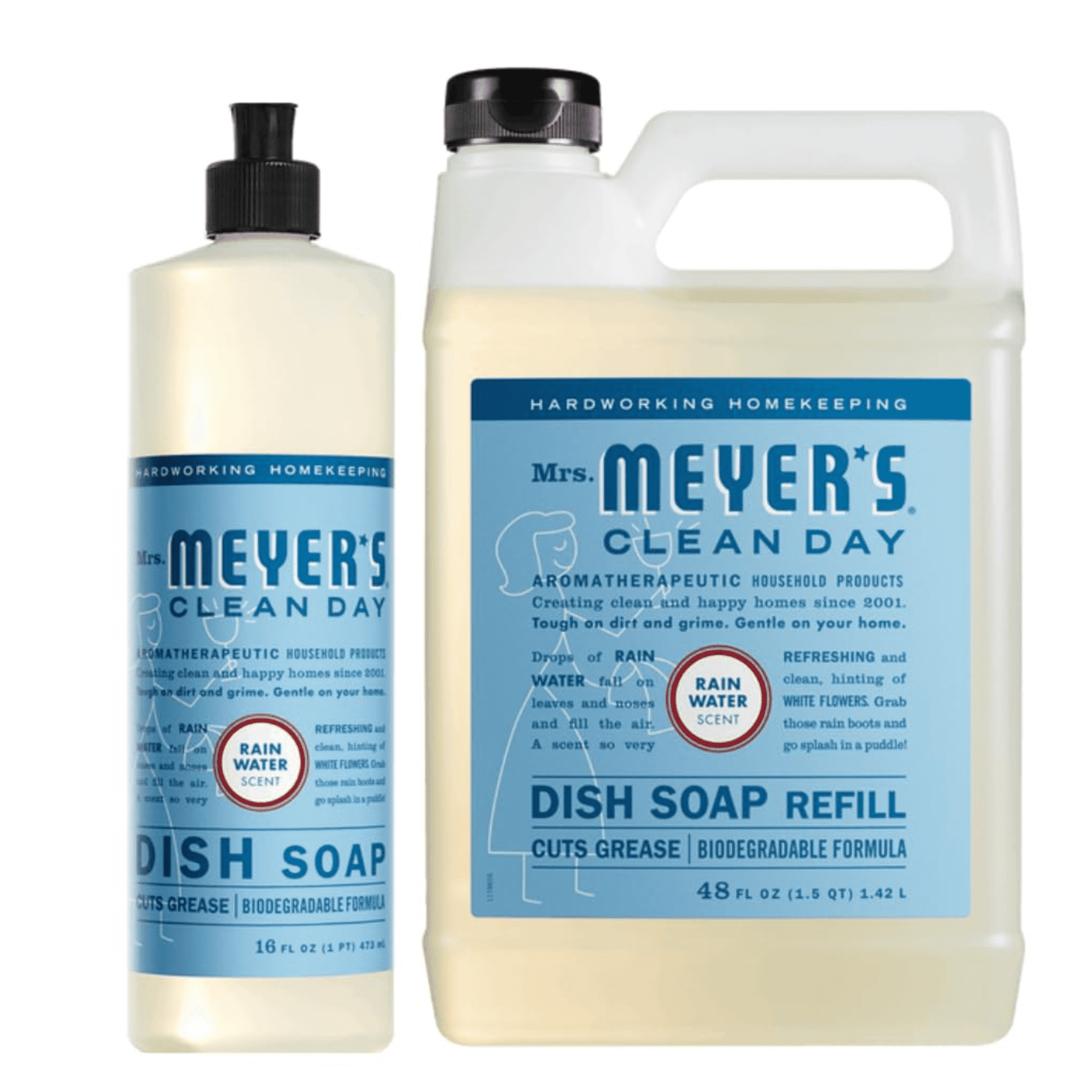Mrs. Meyers Clean Day Liquid Dish Soap Rainwater Scent Bundle Pack, Includes 48 Oz. Dish Soap Refill & 16 Oz. Dish Soap Bottle