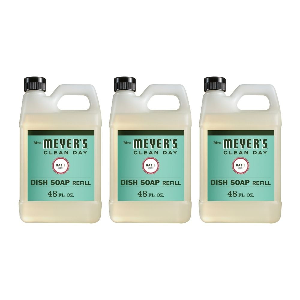 Mrs. Meyer's Clean Day Liquid Dish Soap Refill, Basil Scent, 48 Ounce, 3 Count