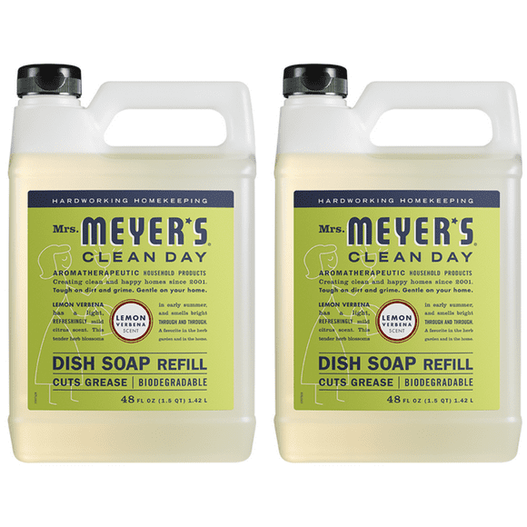 Mrs. Meyer's Clean Day Liquid Dish Soap Refill, Lemon Verbena Scent, 48 Fl Oz. 2-Packs